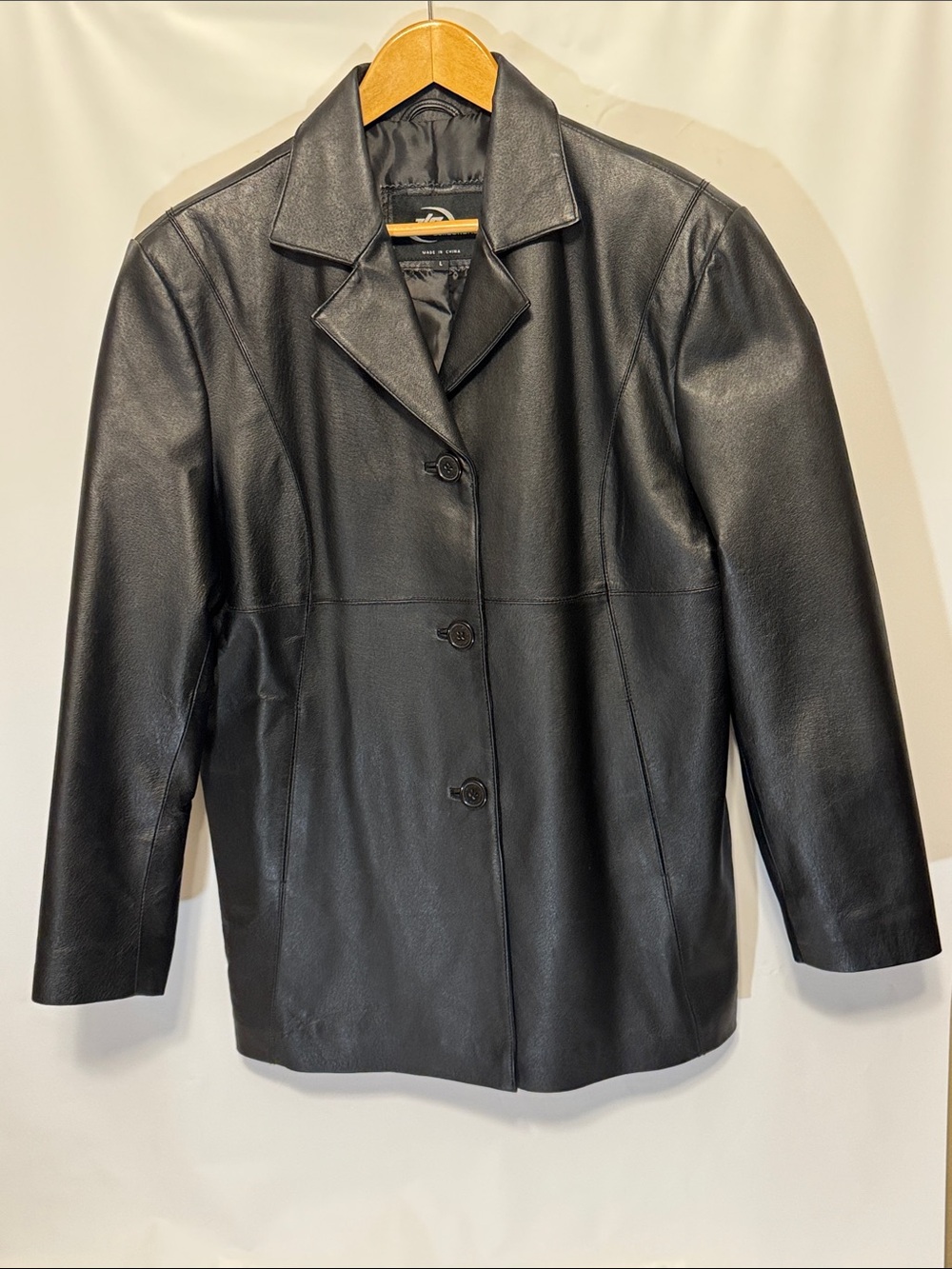Vintage KC Collections Black Leather Button-Front Car Coat / Blazer - Large
